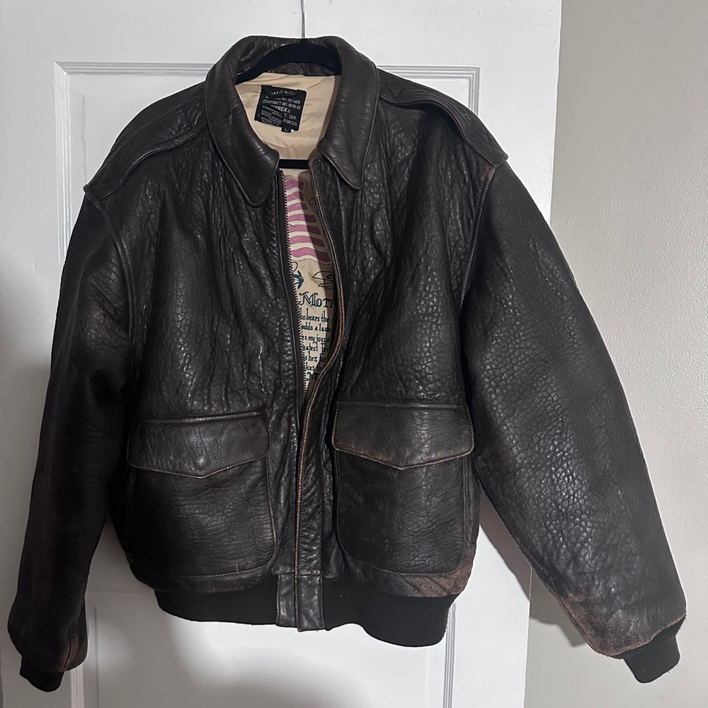 Men’s large brown leather bomber jacket (very warm)